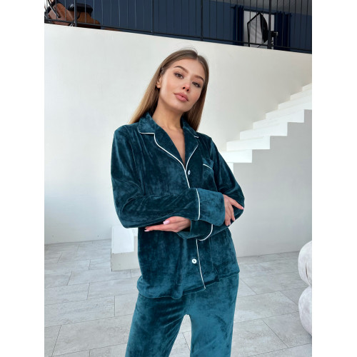 мод 121-3⠀ Плюшевая   пижама с кантом Рубашка + Брюки