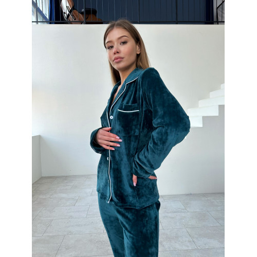 мод 121-3⠀ Плюшевая   пижама с кантом Рубашка + Брюки