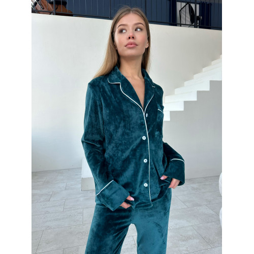 мод 121-3⠀ Плюшевая   пижама с кантом Рубашка + Брюки