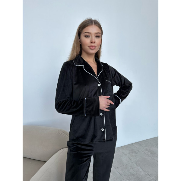 мод 121 ⠀ Плюшевая   пижама с кантом Рубашка + Брюки