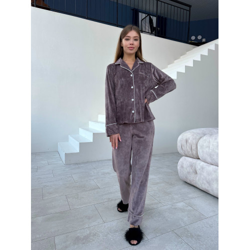 мод 121 ⠀ Плюшевая   пижама с кантом Рубашка + Брюки