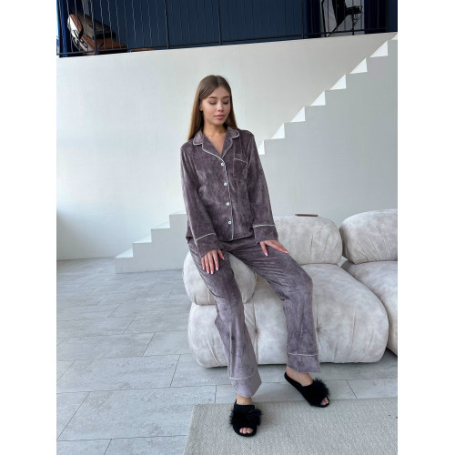 мод 121 ⠀ Плюшевая   пижама с кантом Рубашка + Брюки