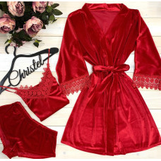 Пижама женская комплект халат+ пижама с кружевом. Модель 0311-4