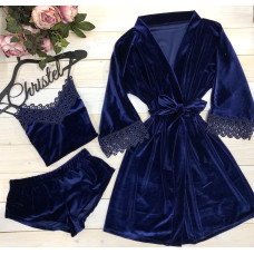 Пижама женская комплект халат+ пижама с кружевом. Модель 0311-6