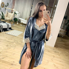 Пижама женская комплект халат+ пижама с кружевом. Модель 0311-3