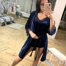 Пижама женская комплект халат+ пижама с кружевом. Модель 0311-6