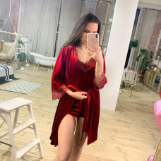 Пижама женская комплект халат+ пижама с кружевом. Модель 0311-1