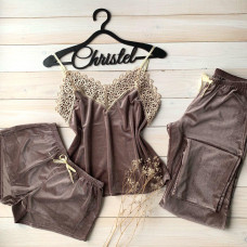 Пижама женская тройка ( шорты+майка+штаны) S ,M,L Код товара 057-9