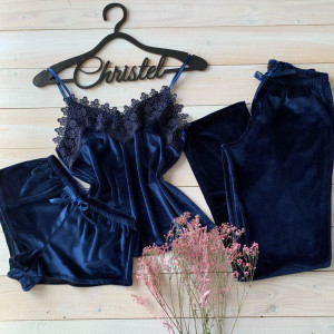  Пижама женская тройка ( шорты+майка+штаны) S ,M,L Код товара 057-7