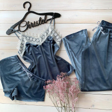 Пижама женская тройка ( шорты+майка+штаны) S ,M,L Код товара 057-4