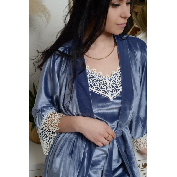 Бархатный набор халат+пижама с кружевом от Christel-031-6