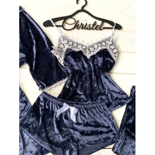 Бархатный набор (Халат+штаны+майка+шорты)  Модель  072-3