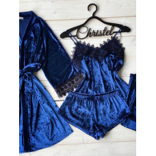 Бархатный  набор (Халат+штаны+майка+шорты)  Модель  072-55