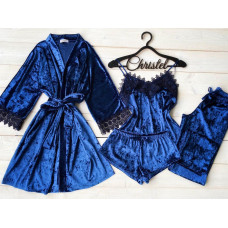 Бархатный  набор (Халат+штаны+майка+шорты)  Модель  072-55