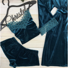 Пижама женская комплект халат+ пижама с кружевом. Модель 0311-2