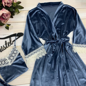 Пижама женская комплект халат+ пижама с кружевом. Модель 0311-3