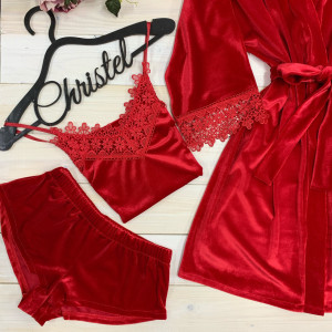 Пижама женская комплект халат+ пижама с кружевом. Модель 0311-4