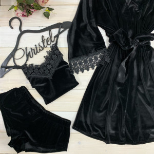 Пижама женская комплект халат+ пижама с кружевом. Модель 0311-5