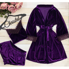 Пижама женская комплект халат+ пижама с кружевом. Модель 0311-7