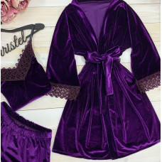 Пижама женская комплект халат+ пижама с кружевом. Модель 0311-7